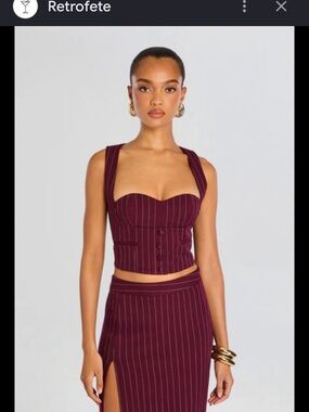 Retrofete Burgundy Pinstripe Corset Camisole
